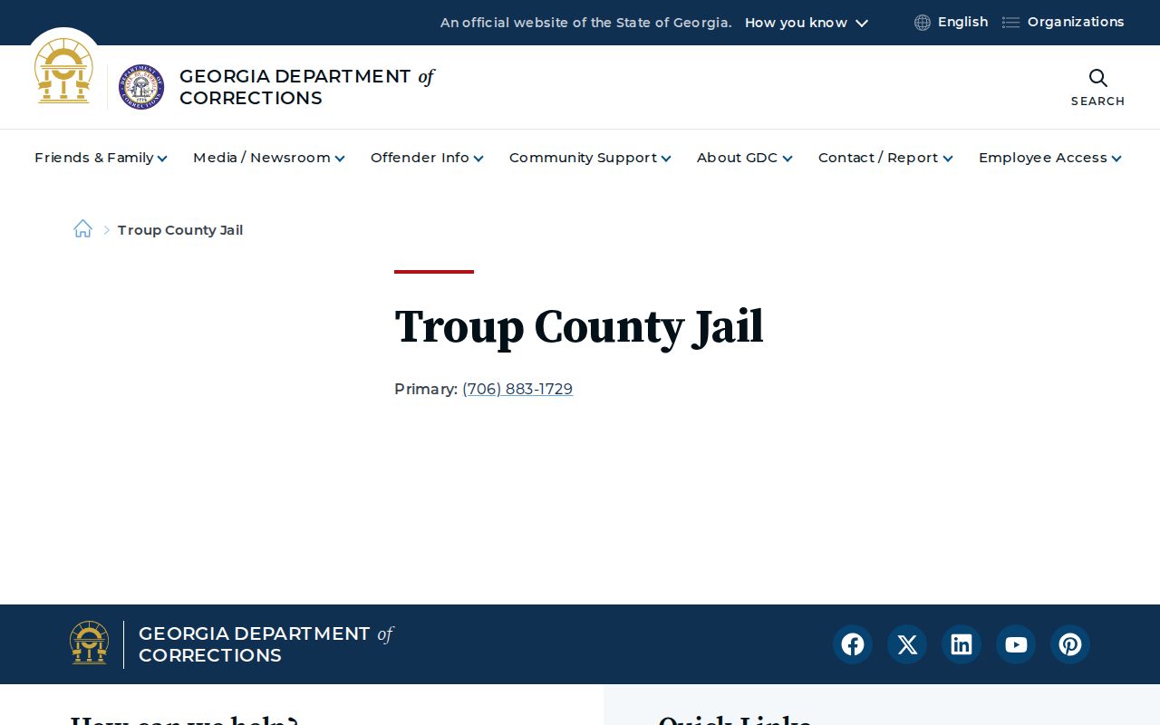 Official Troup County Jail contact listing