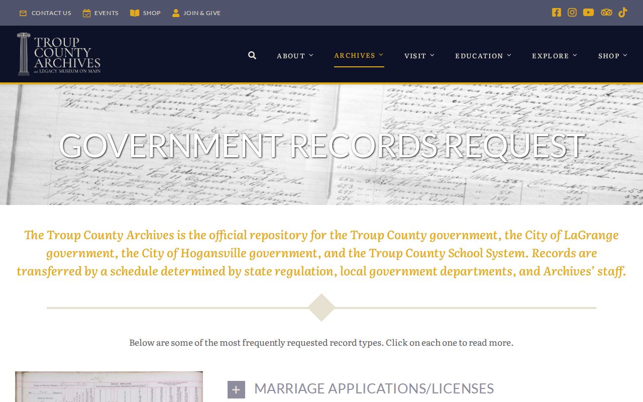 Troup County Archives criminal court case request information