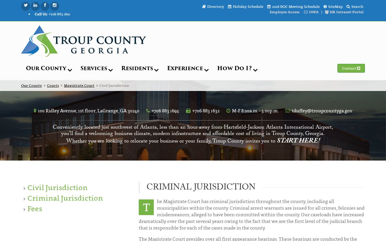 Troup County Magistrate Court criminal case and warrant jurisdiction