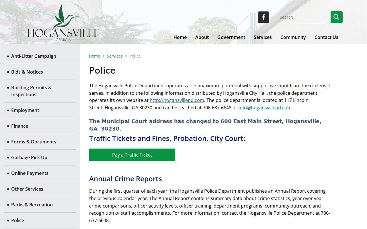 Hogansville Police criminal record and report contact