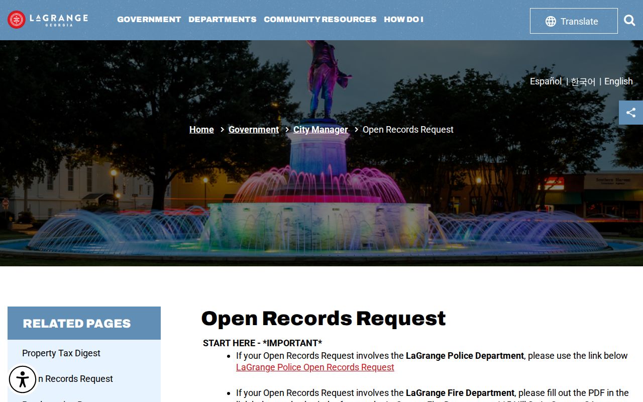 LaGrange official open-records request page