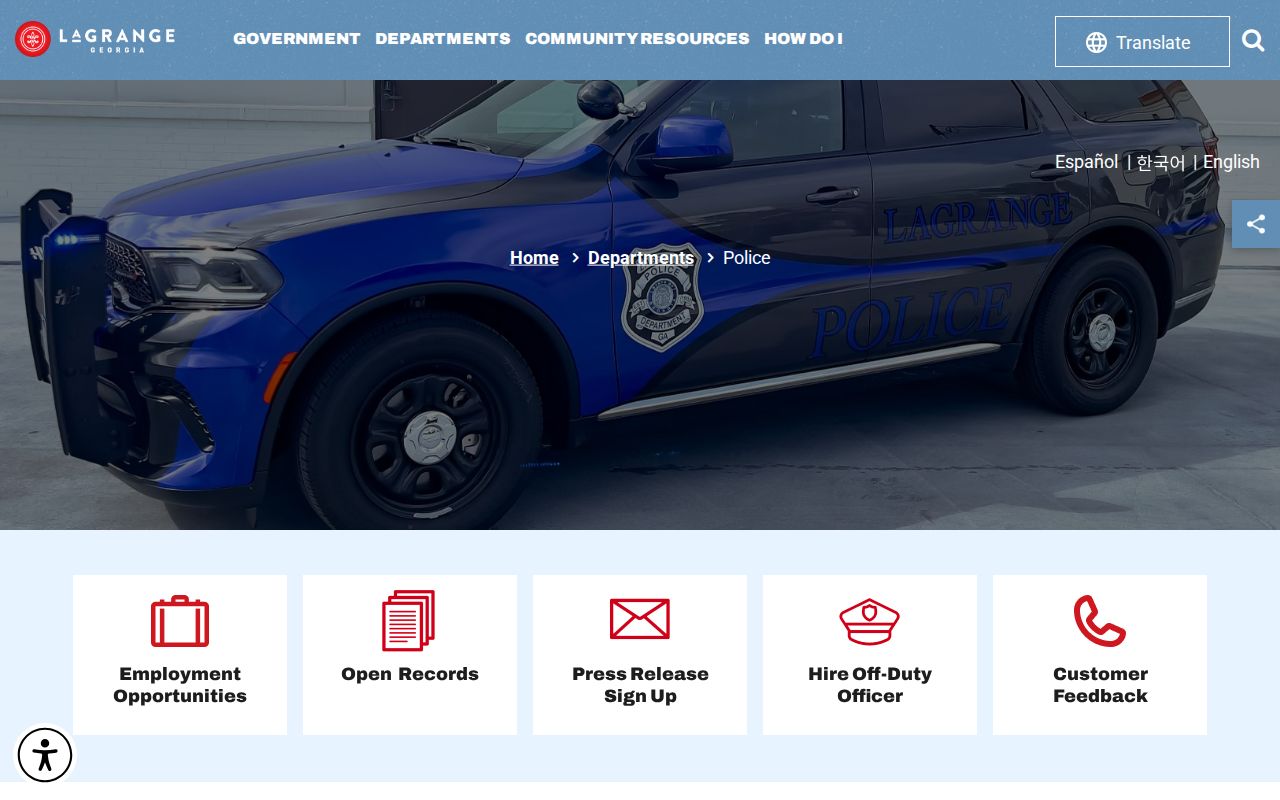 Official LaGrange Police Department information page