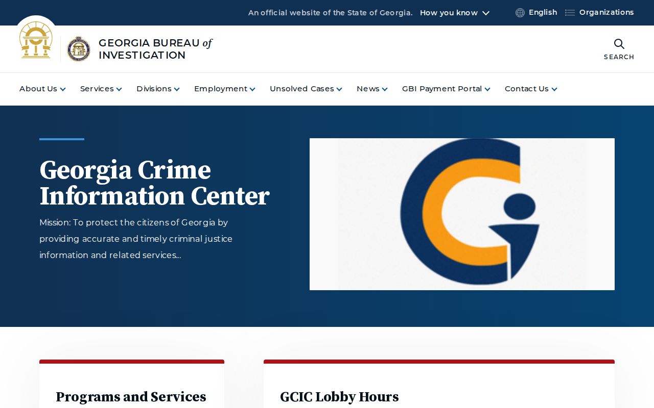 Georgia Crime Information Center programs and services page