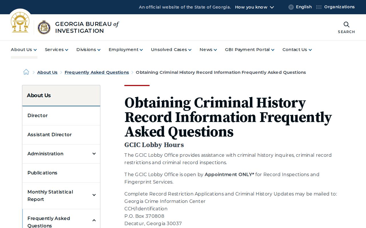 GBI official Georgia criminal history access FAQ