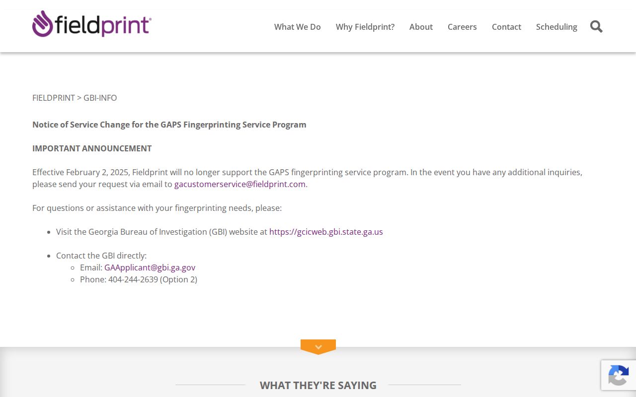Georgia Applicant Processing Service Fieldprint registration page