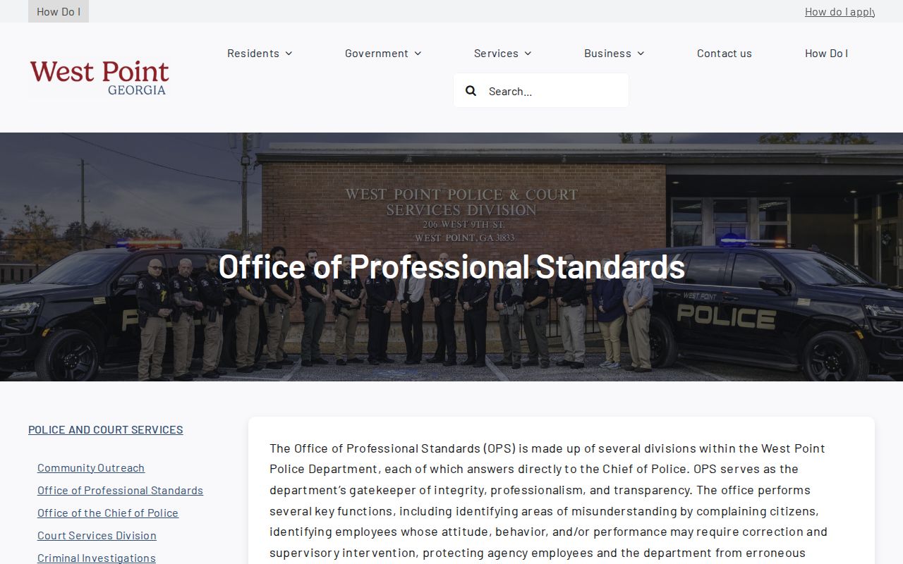 West Point criminal record request through police professional standards