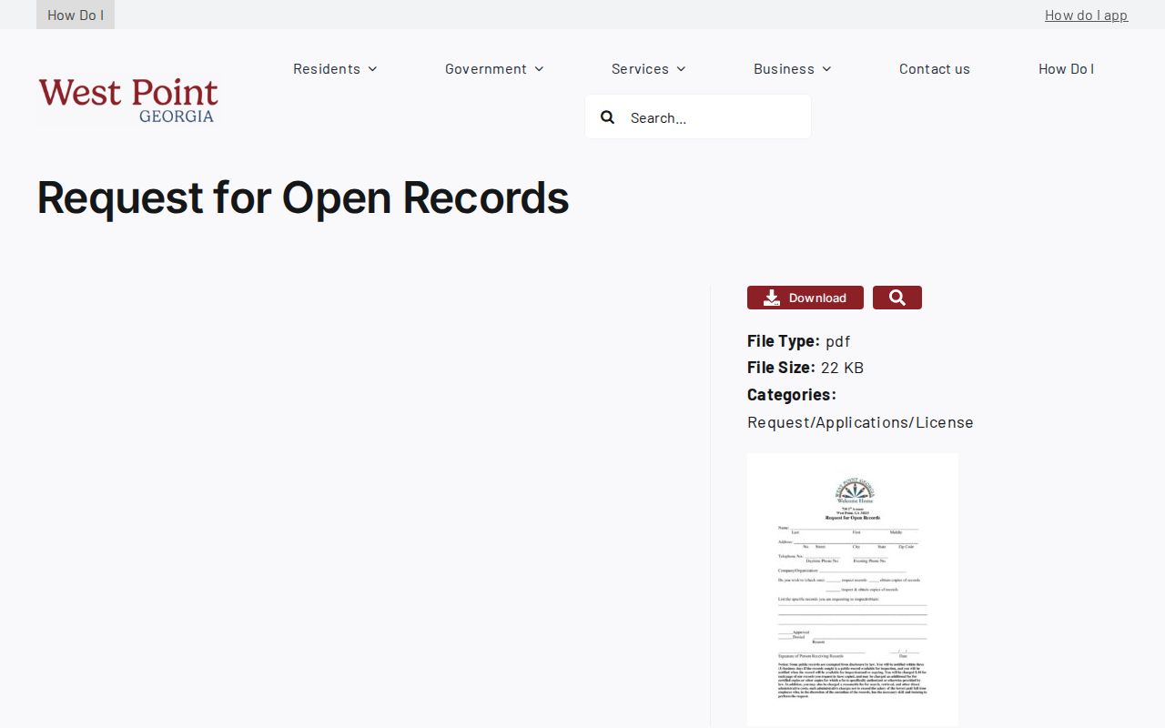 West Point criminal records open records request form